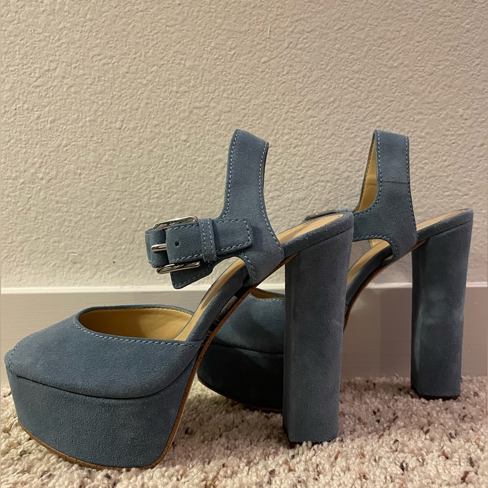 Michael Kors Platform Blue Suede Heel Sandal Open Toe Size 7